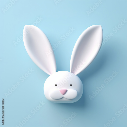 White bunny on blue copyspace background in studio. Festive Easter concept