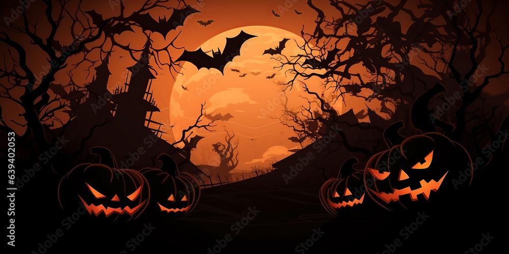 Halloween background with pumpkins and bats. Generative AI. Halloween background with pumpkins and bats. Generative AI.