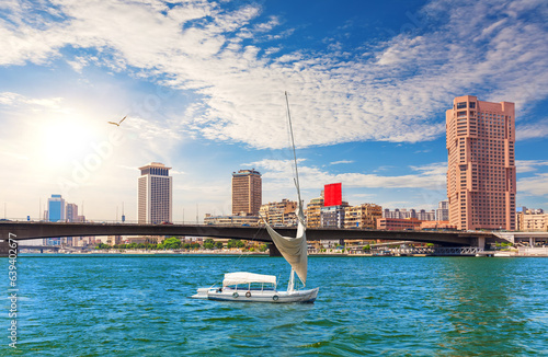 Obraz na płótnie Bridge over the Nile, river board and fancy buildings of Cairo, beautiful day view, Egypt w salonie