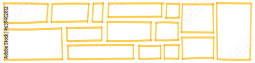 Frame and box elements with marker details. Rectangle, border, and brush squares. Hand-drawn highlights, text boarders, and signs. Flat vector illustrations isolated background