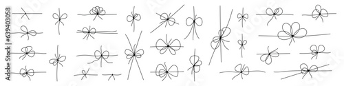 Ribbon for gift, bow line icon, and present box drawing. doodled birthday, linear and simple design. Flat vector illustrations isolated in background.