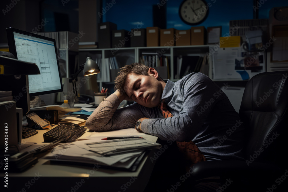 Tired of work, man sleeping in the office Tired of work, man sleeping in the office