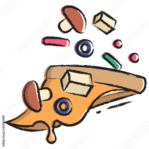 Hand drawnmushroom black olives pizza slice icon