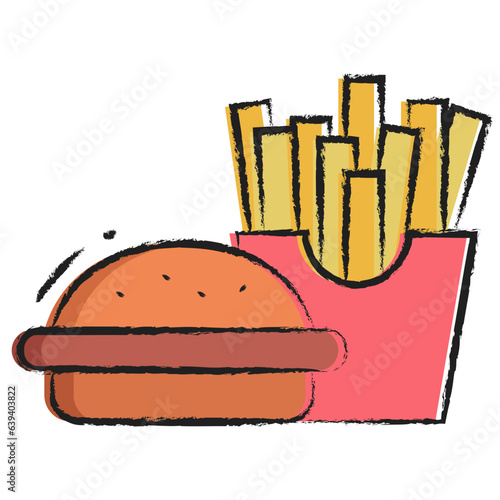 Hand drawn burger with fries icon