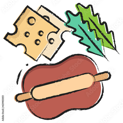 Hand drawndough kneading pizza icon