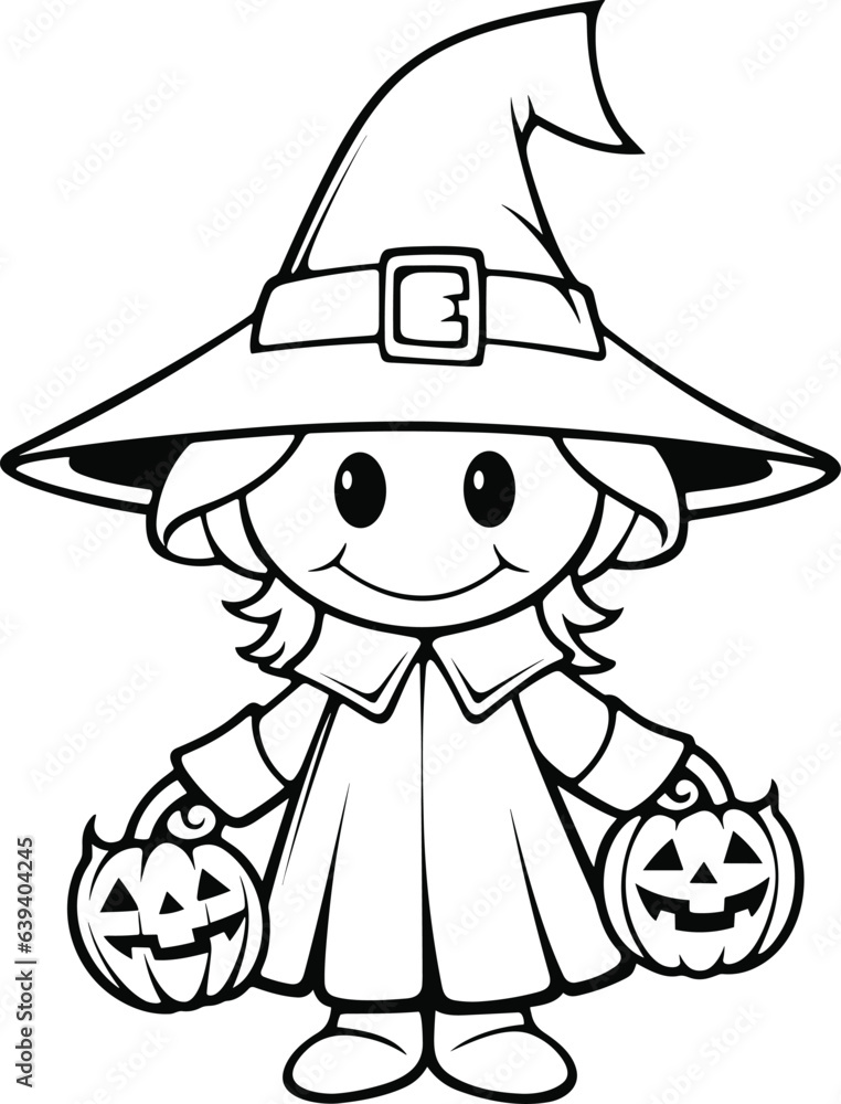  hand drawn flat Halloween cute girl with a pumpkin illustration