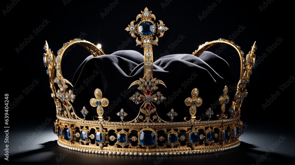 The coronation crown is depicted in isolation against a black background.
