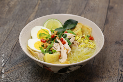 Soto Ayam, an Indonesian chicken noodle soup 