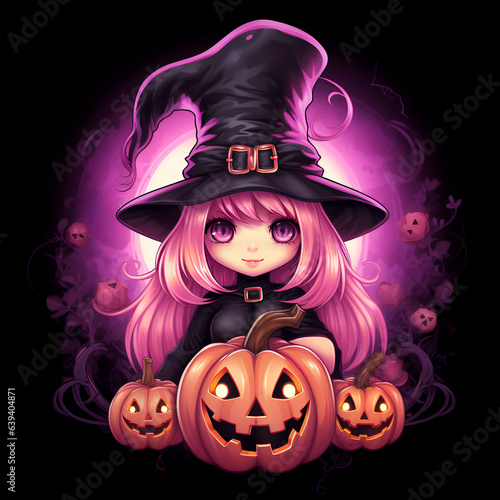 Cute pink Halloween female pumpkin. Generative AI