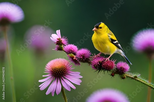 european goldfinch on flower generated by AI technology