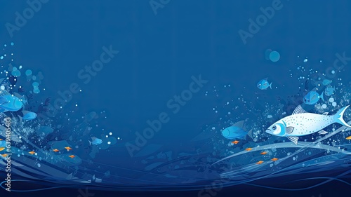 Fish, underwater. Web banner with copy space