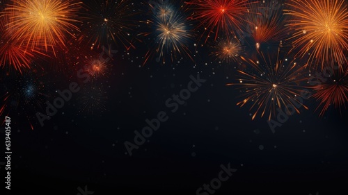 Fireworks in night sky, explosion. Web banner with copy space