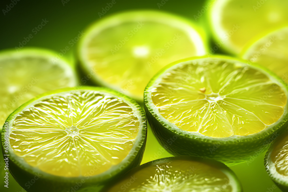 Juicy lime slices with green and blurring background Juicy lime slices with green and blurring background
