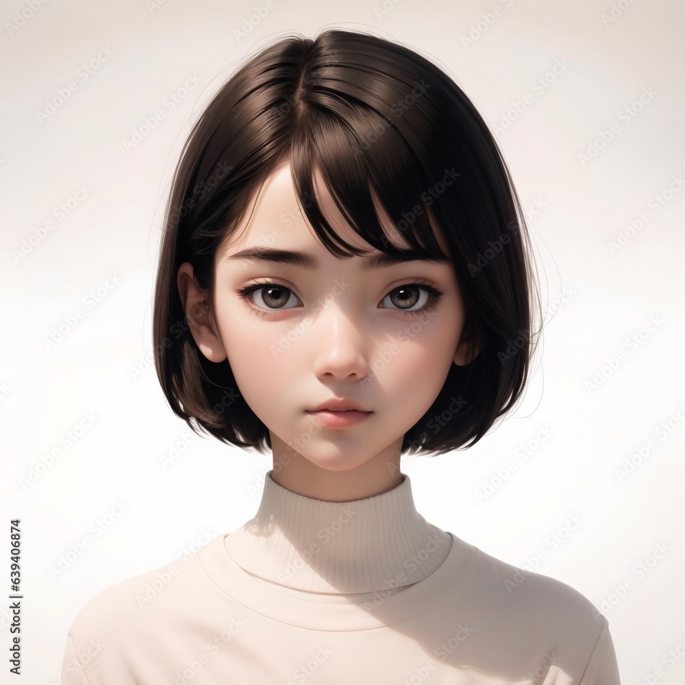 3D portrait of a short haired girl in casual outfit