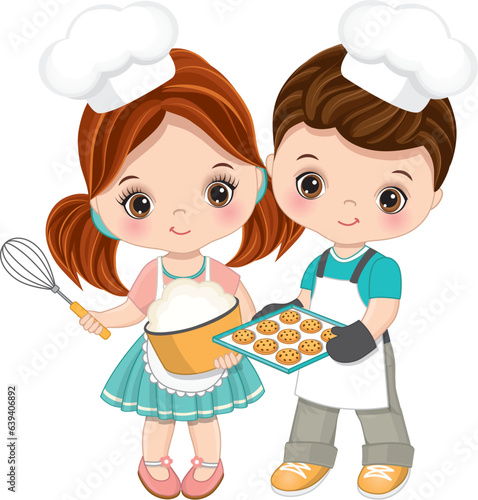 Vector Cute Little Chefs Baking
