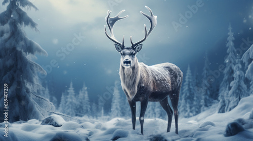 A majestic deer standing in a winter