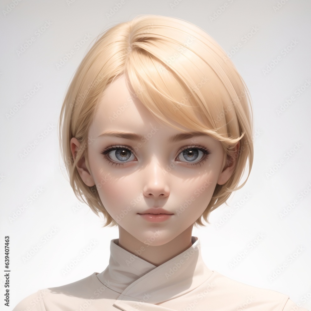 3D portrait of a short haired girl in casual outfit 3D portrait of a short haired girl in casual outfit