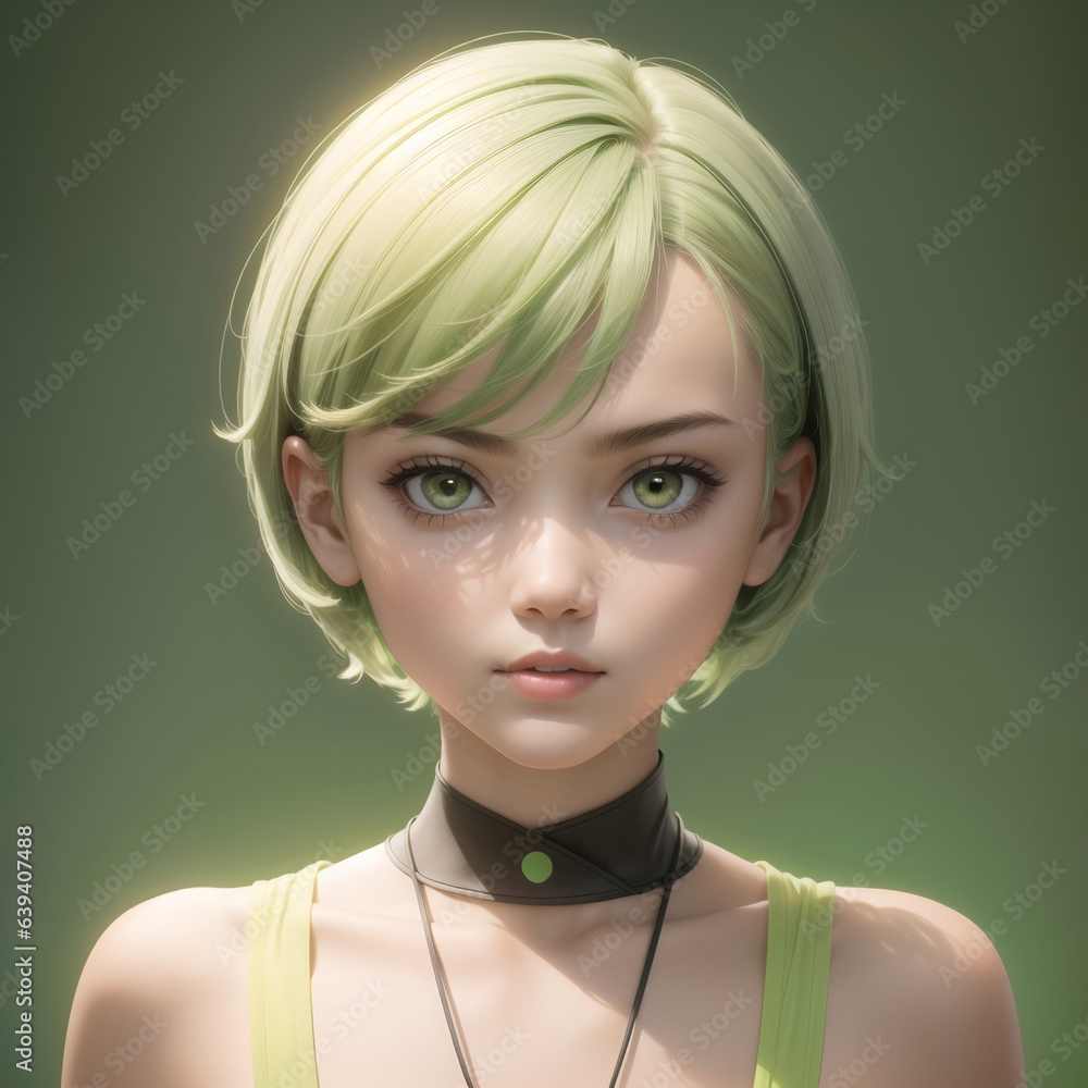 3D portrait of a short haired girl in casual outfit 3D portrait of a short haired girl in casual outfit