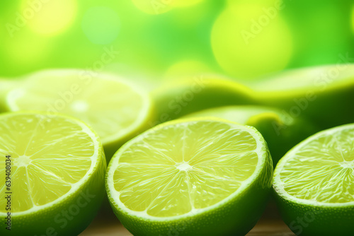 Juicy lime slices with green and blurring background - with space for text