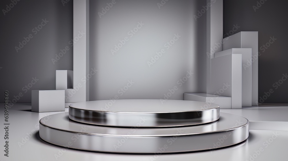 Abstract minimalistic silver white scene with geometric shapes. visualization AI Abstract minimalistic silver white scene with geometric shapes. visualization AI