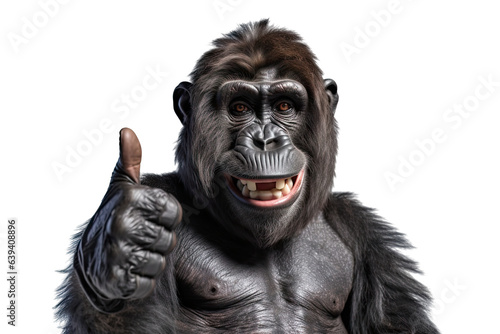 Fototapeta A monkey giving a thumbs up isolated on transparent background - Generative AI