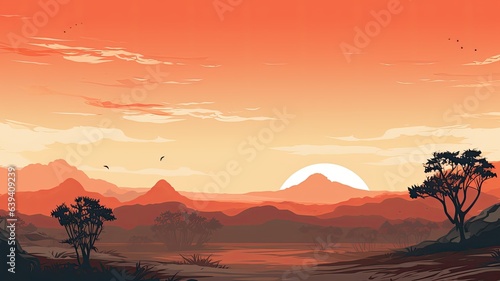 Sunset illustration. Web banner with copy space