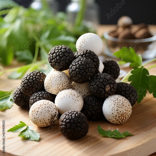 Mushroom black and white truffle - a rare delicacy with a nutty taste, an expensive food product. Concept: A rare elite rich ingredient in French cuisine.