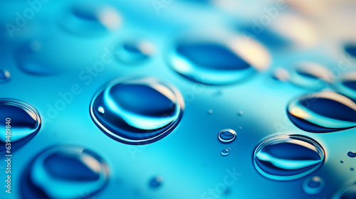Water droplets on a vibrant blue surface