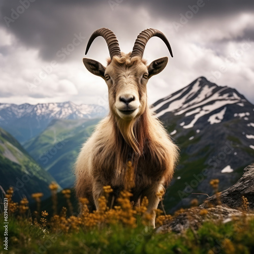 Alpine Goat in its Natural Habitat, Wildlife Photography, Generative AI © Vig