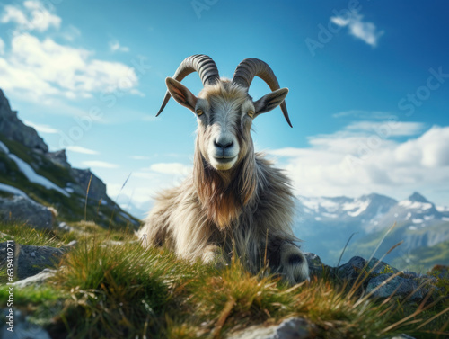 Alpine Goat in its Natural Habitat, Wildlife Photography, Generative AI