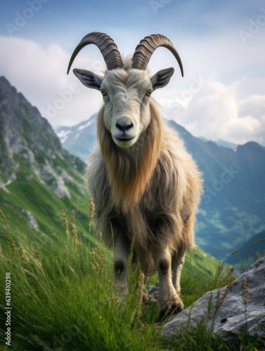 Alpine Goat in its Natural Habitat, Wildlife Photography, Generative AI