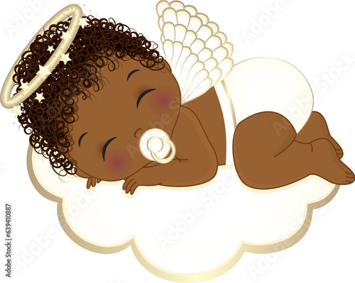 Vector Cute Angel Boy in White Diaper Sleeping on the Cloud