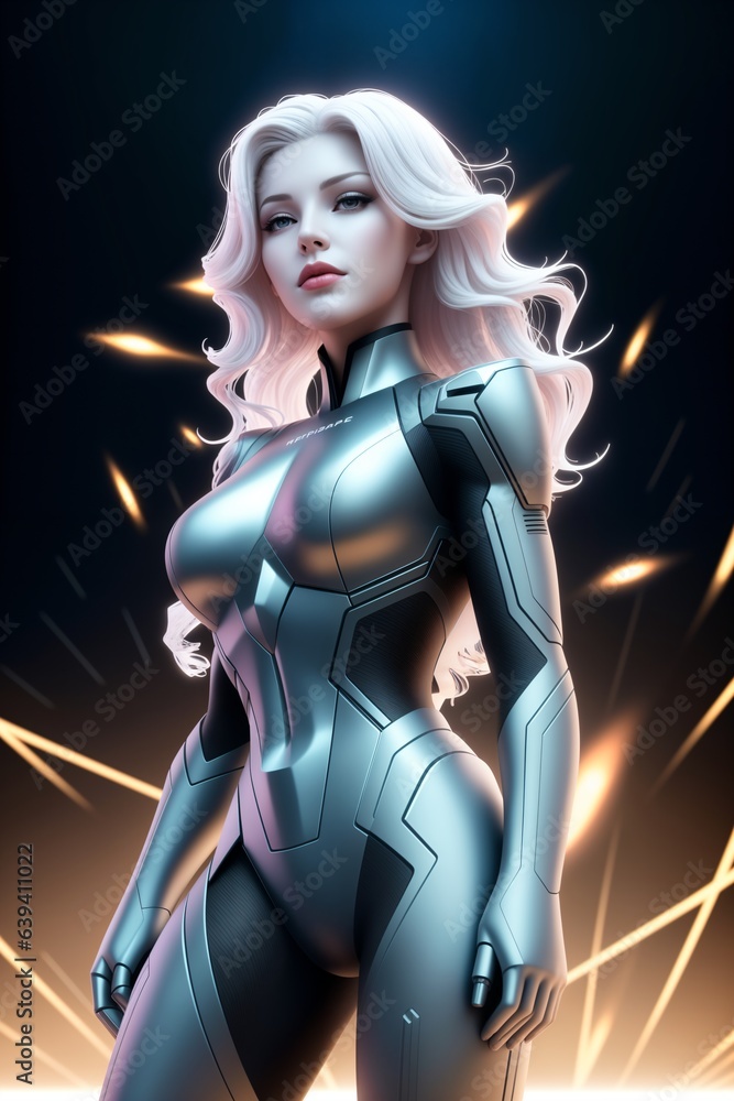 Beautiful woman astronaut in modern spacesuit Beautiful woman astronaut in modern spacesuit