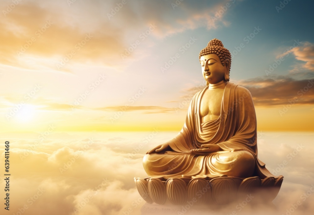 Gold buddha statue in the sky background