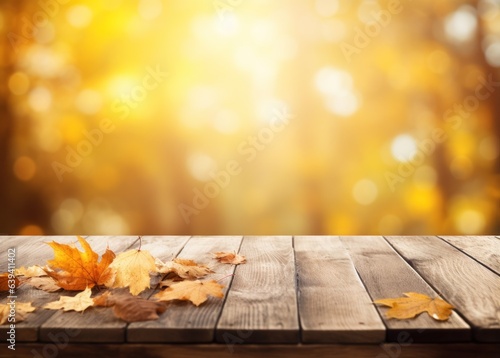 Autumn background with empty wooden table © olegganko