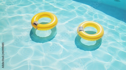 Lifering floats in a crystal clear blue swimming pool