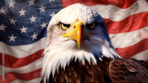 The eagle sits proudly next to the unfurled American flag, representing the unwavering spirit of patriotism and love for the United States, Generative AI