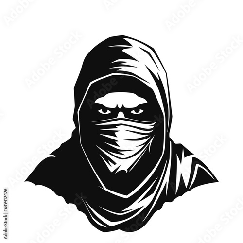 Hooded man logo. Black silhouette. Vector illustration