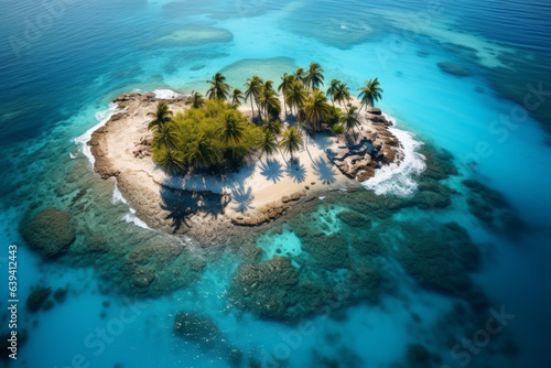 Aerial view of a small Caribbean island in turquoise water
