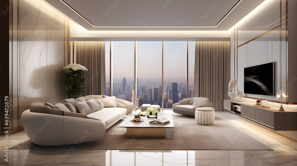 Fototapeta premium modern living room with fireplace