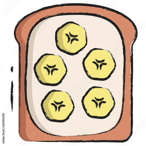 Hand drawn Banana peanut butter toast icon