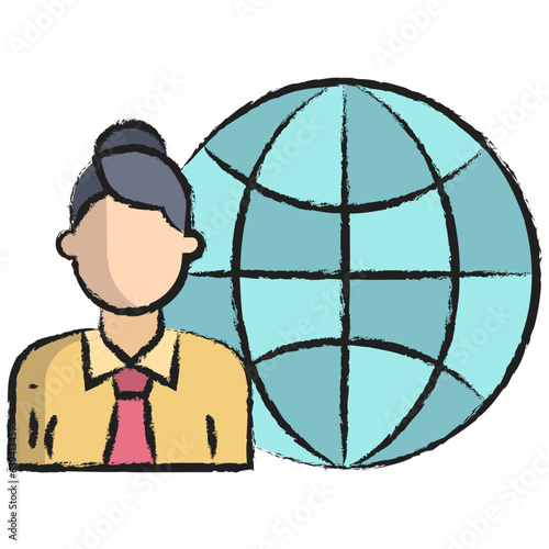 Hand drawn Globle Woman icon