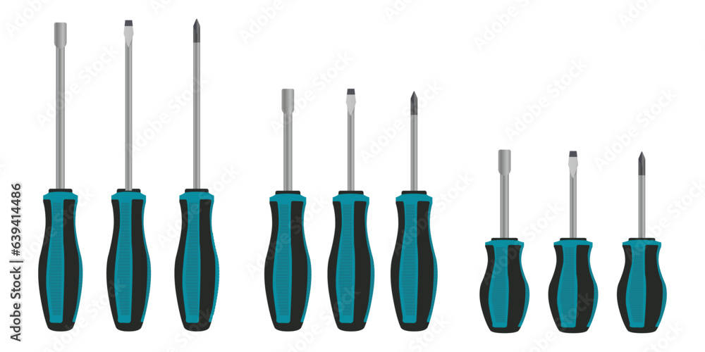 Screwdrivers set isolated on white background. Hand tools for repair