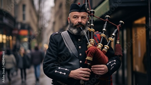Photo Man in a kilt playing the bagpipes