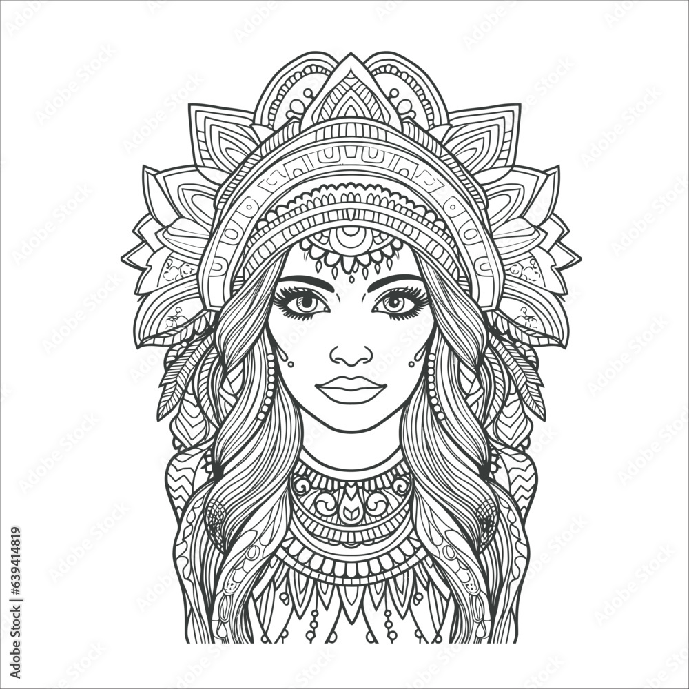 Boho style hippie girls coloring page Boho style hippie girls coloring page