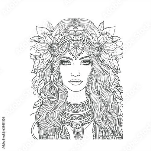 Boho style hippie girls coloring page