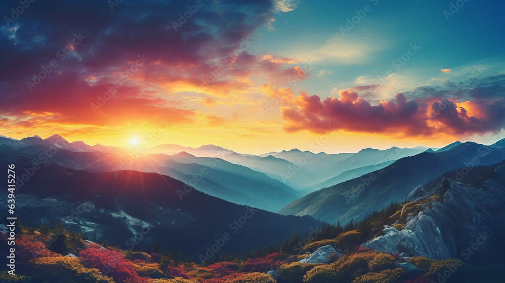A stunning sunset over majestic mountains A stunning sunset over majestic mountains