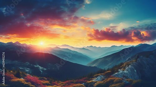 A stunning sunset over majestic mountains