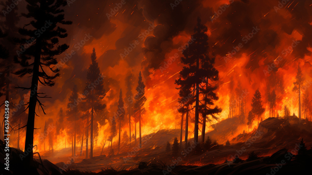 image of a forest fire, trees and land burning, natural disaster, Generative AI 