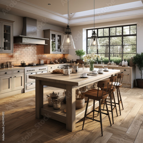 Wallpaper Mural Lovely Nordic-style Kitchen. Natural wood, large windows Torontodigital.ca